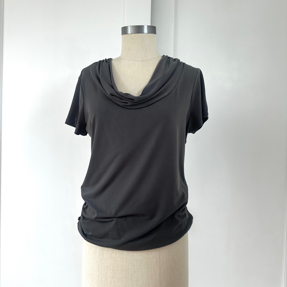 Vintage The Limited Gray Cowl Neck Ruched Side Button Top M Y2K 2000s